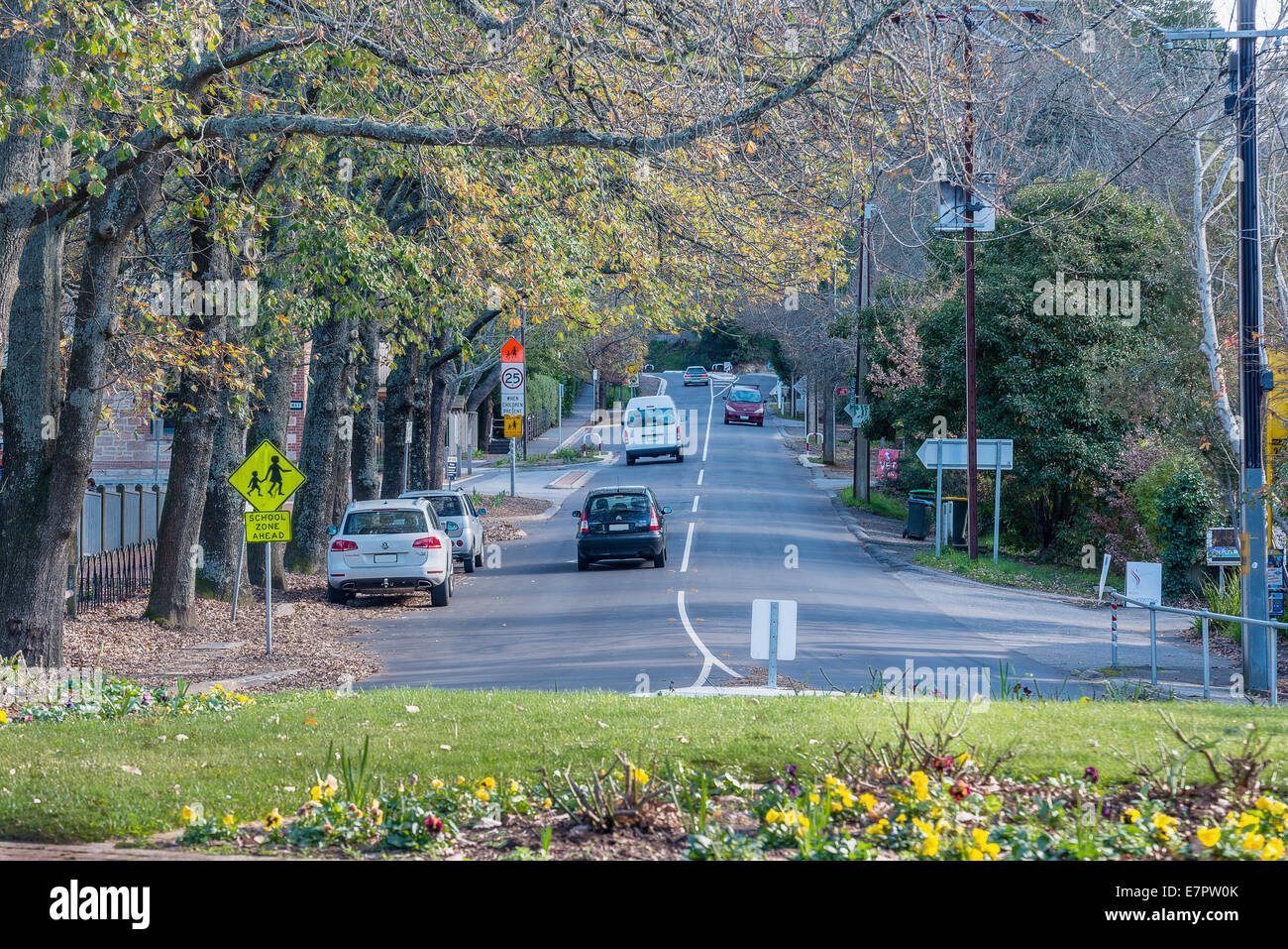 The main roundabout of South Australian town of Stirling Stock Photo