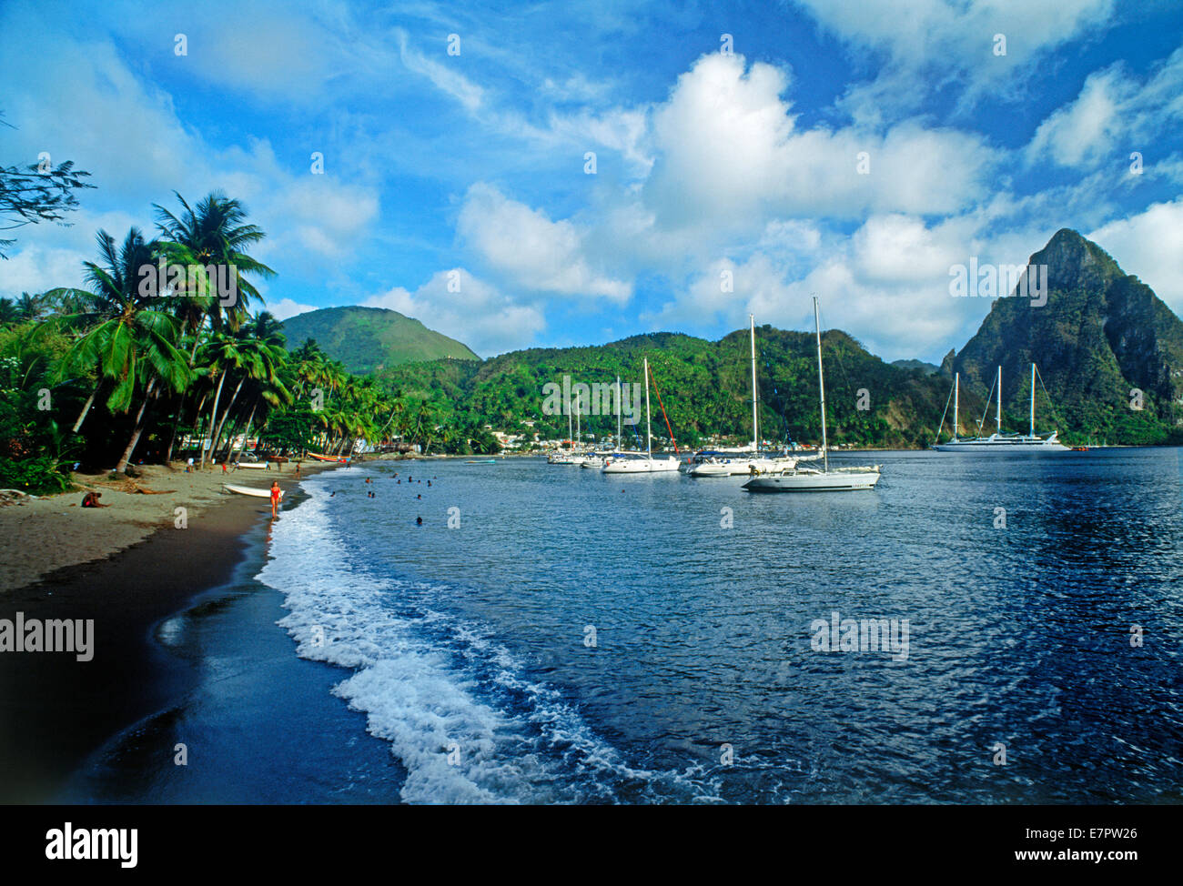 Petit Piton above Margretoute Bay on St Lucia near village of Soufriere in West Indies Stock Photo