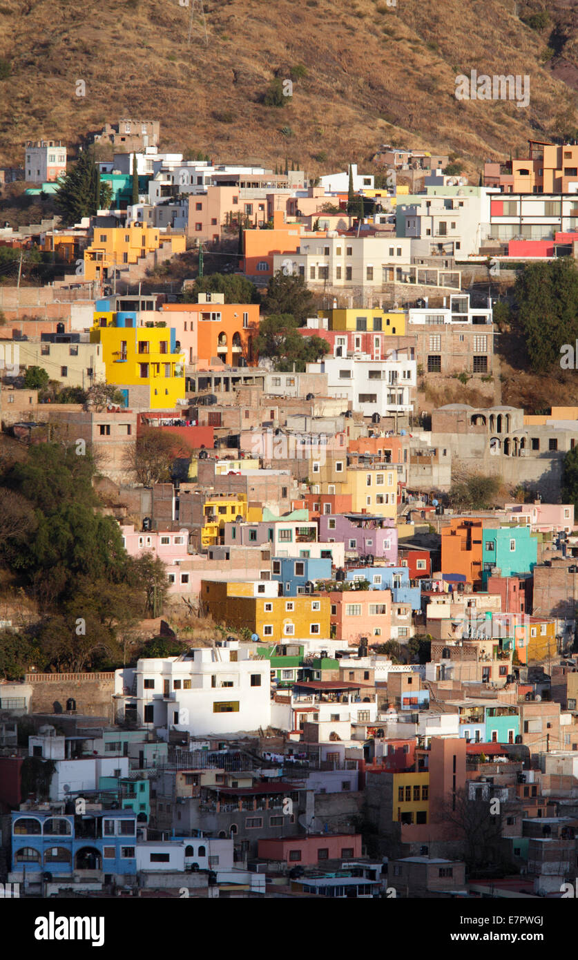 Colorful houses adorn a hill in Guanajuato, Mexico. Stock Photo