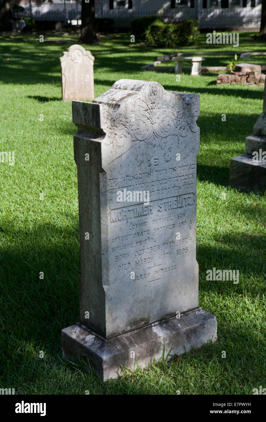 Gravestones in Beth Elohim Cemetery, a Jewish cemetery in Georgetown, South Carolina. Stock Photo