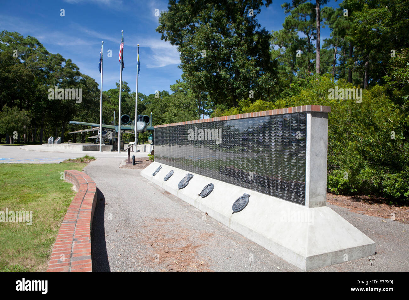 Wall of Service at Warbird Park, Myrtle Beach, honoring those who served at Myrtle Beach Air Force Base. Stock Photo