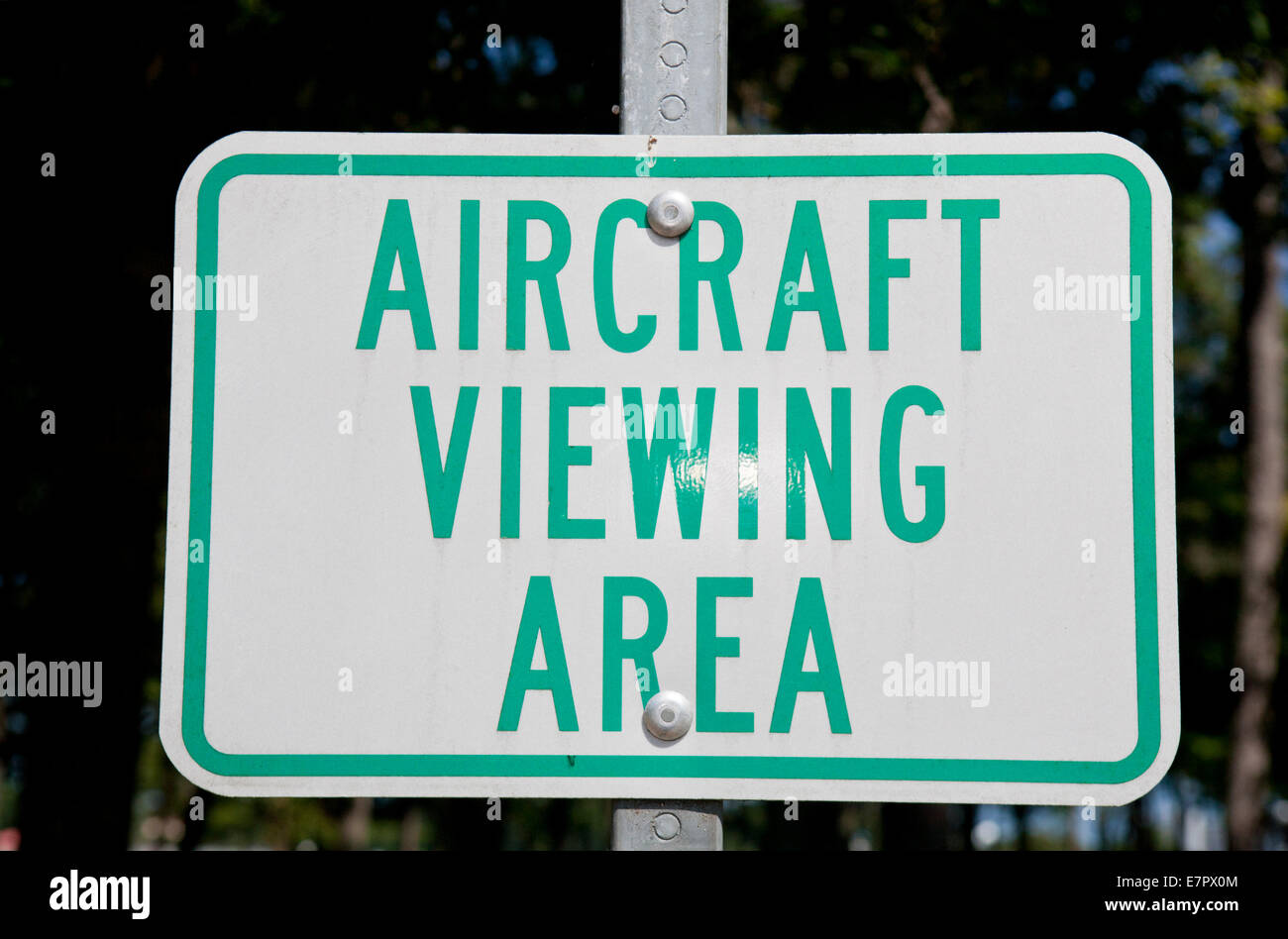Sign indicating an aircraft viewing area. Stock Photo