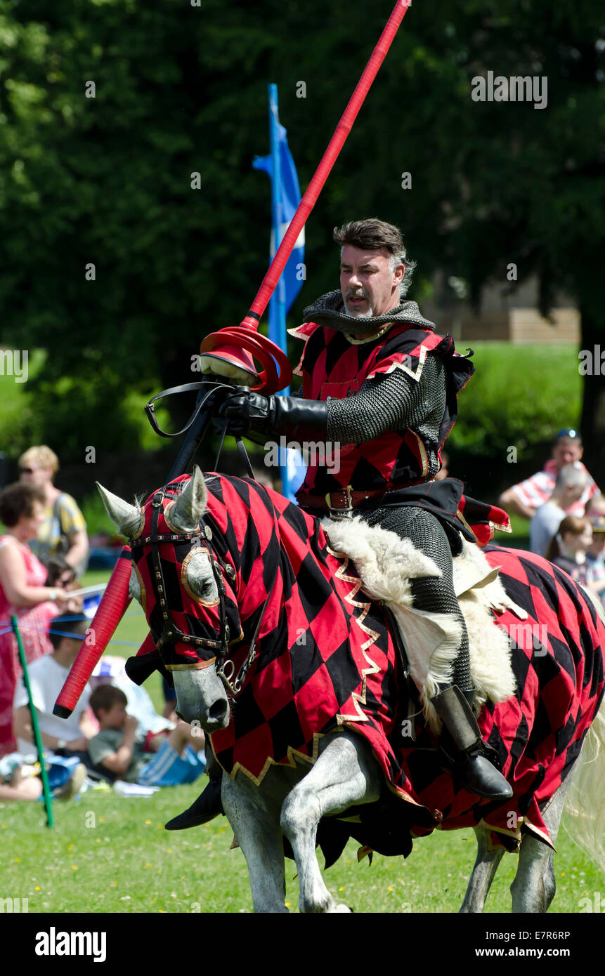 Knight taking part in a medieval jousting tournament at Linlithgow ...