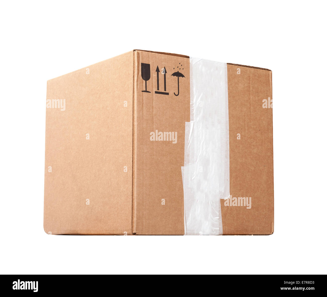 Standard big cardboard box stands isolated on white background Stock