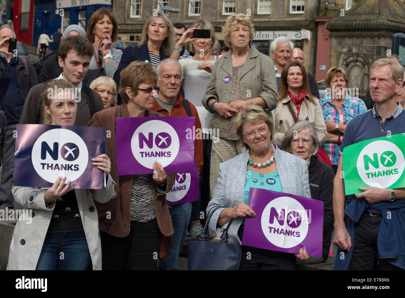 Anti-Scottish independence supporters watching Jim Murphy MP speaking at a No Thanks event in Edinburgh. Stock Photo