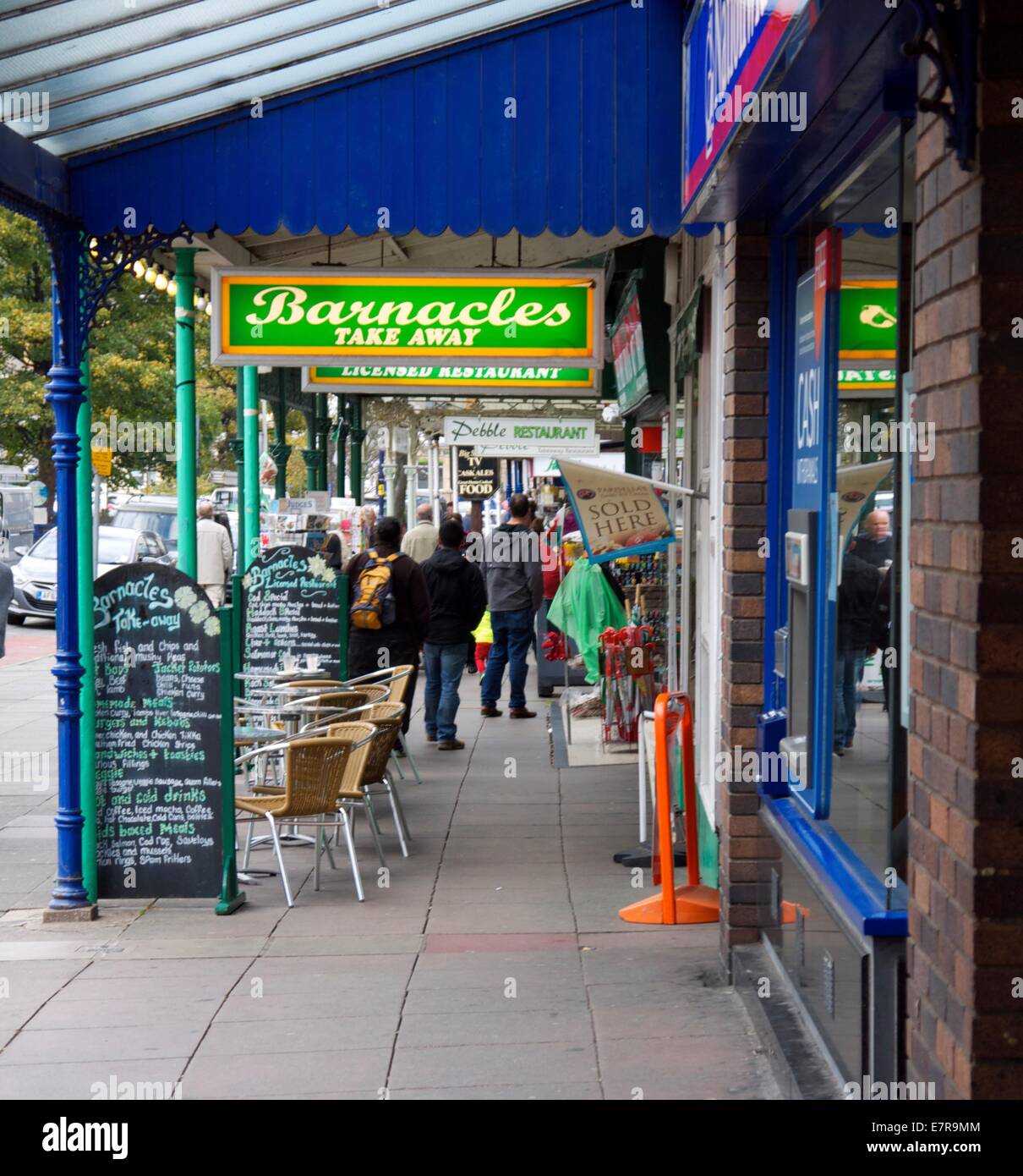 Takeaway cafe with chalk hand written signs outside Stock Photo