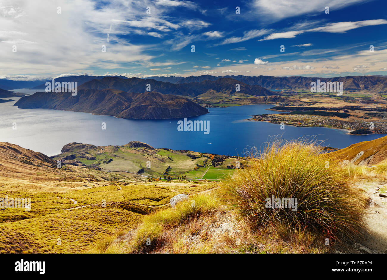 Lake Wanaka, view from mount Roys, New Zealand Stock Photo