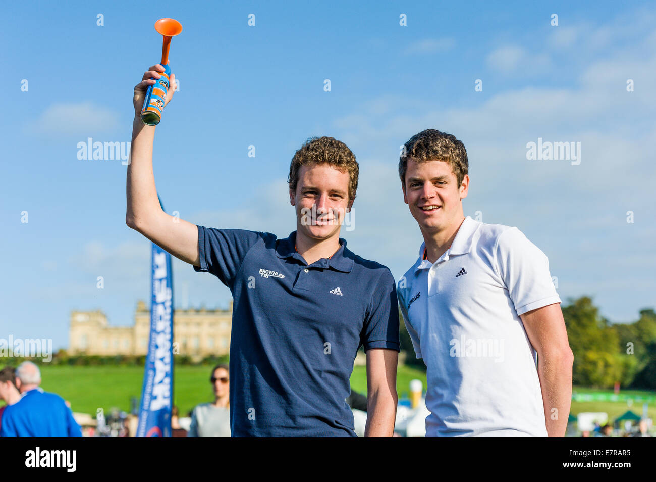 Brownlee Brothers starting the Brownlee Tri North at Harewood house in Leeds Sunday Sept 21st 2014 Stock Photo