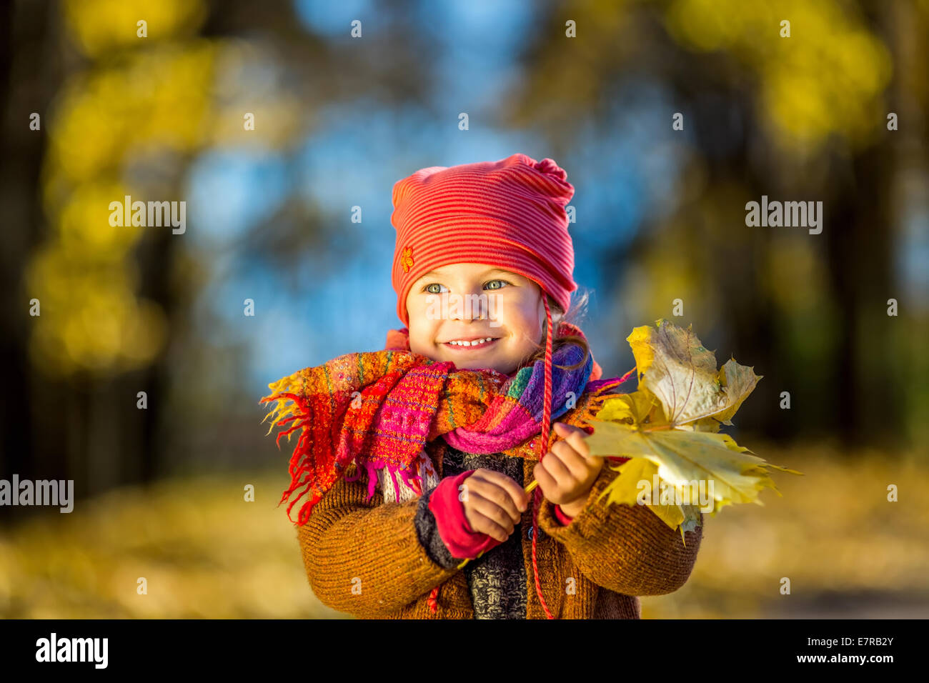 Little girl playing with autumn leaves Stock Photo - Alamy