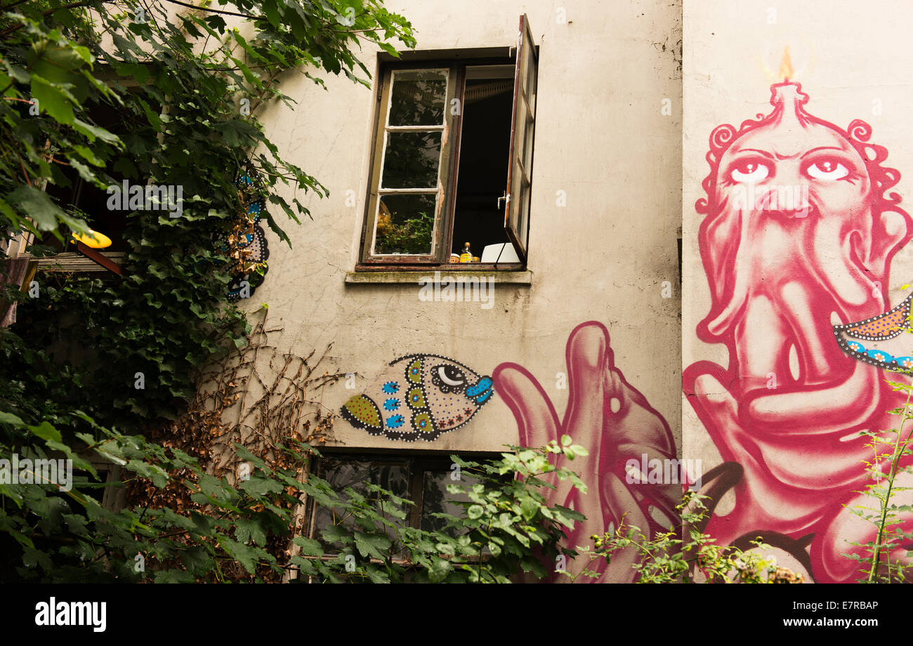 Gangeviertel, a collection of alleys of alternative lifestylers and art. Stock Photo