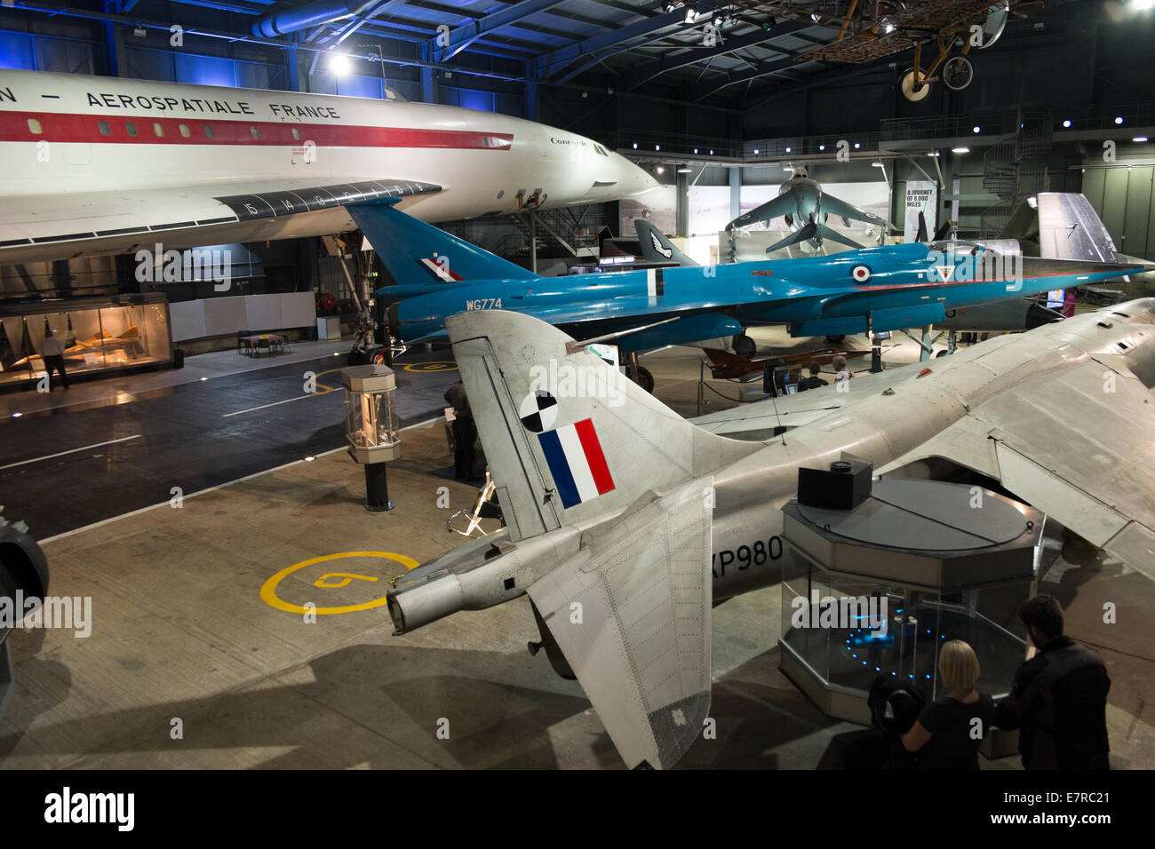 BAC Concorde 002 inside halls of Royal Navy Fleet Air Arm Museum, Yeovilton,Somerset,  Europe's largest Naval Aviation Museum. Stock Photo