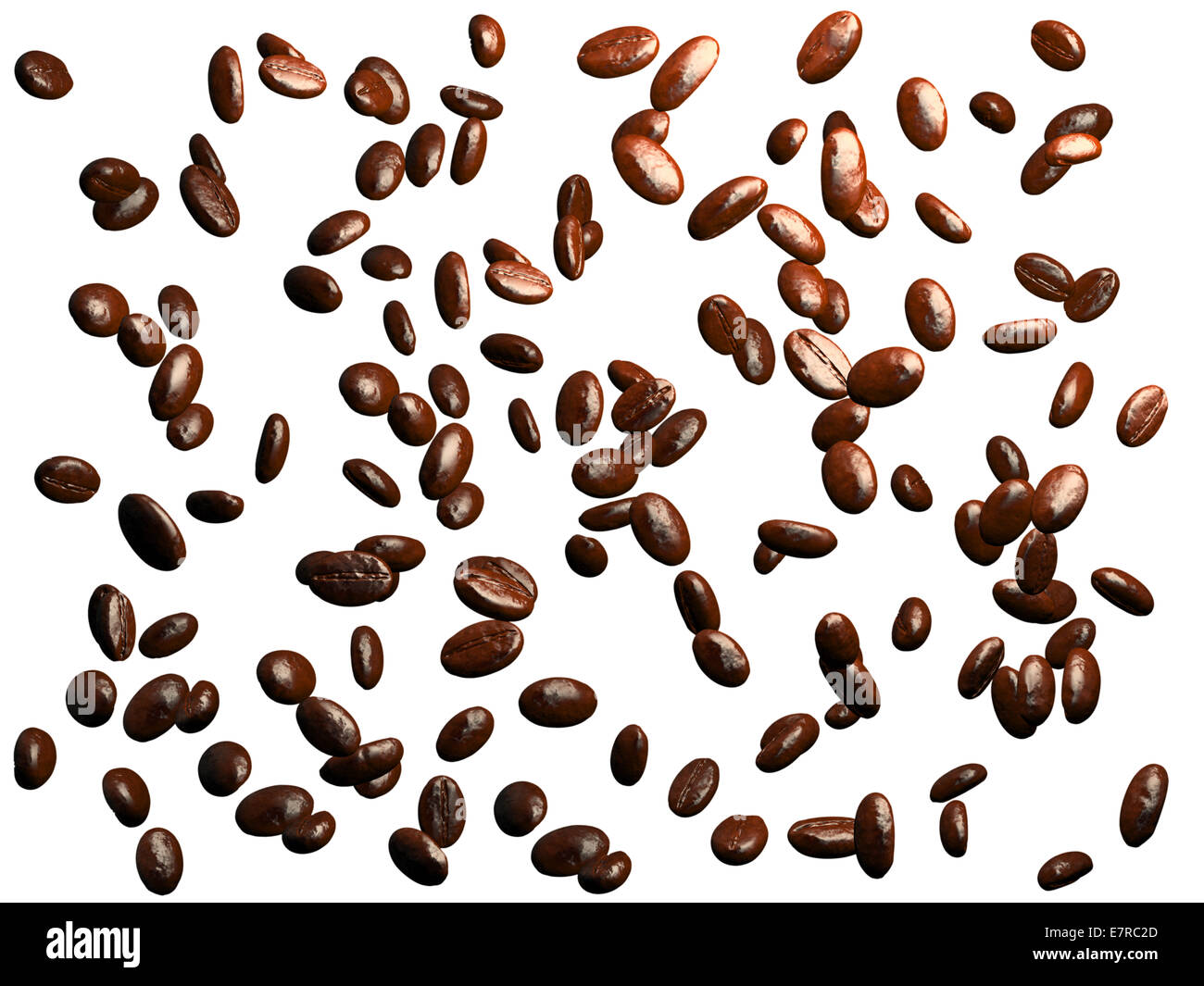 Roasted coffee beans falling down on white background Stock Photo - Alamy