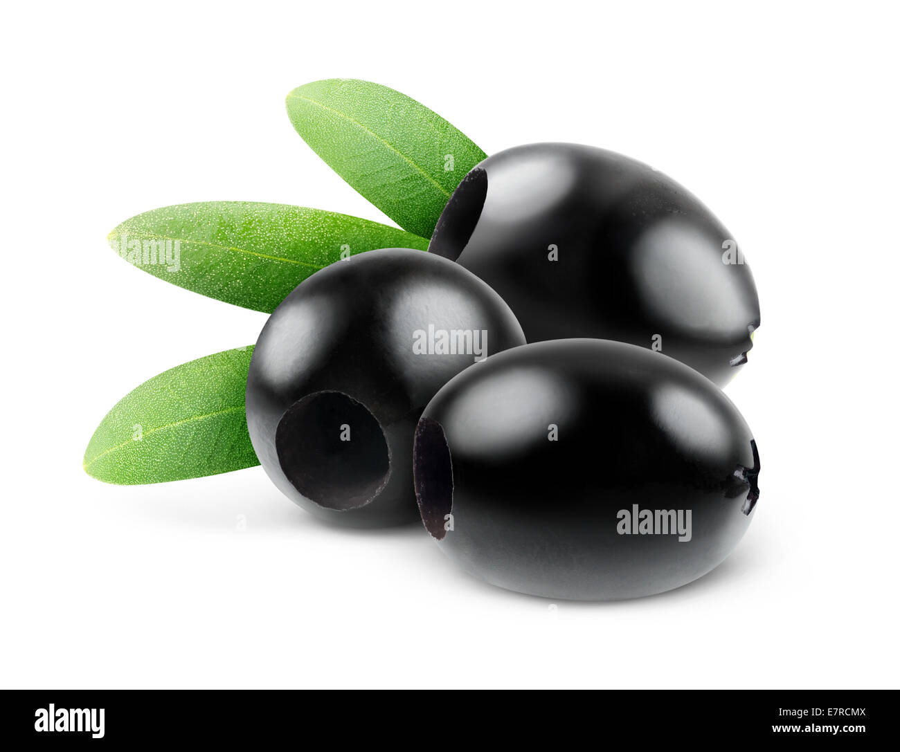 Pitted black olives isolated on white Stock Photo Alamy