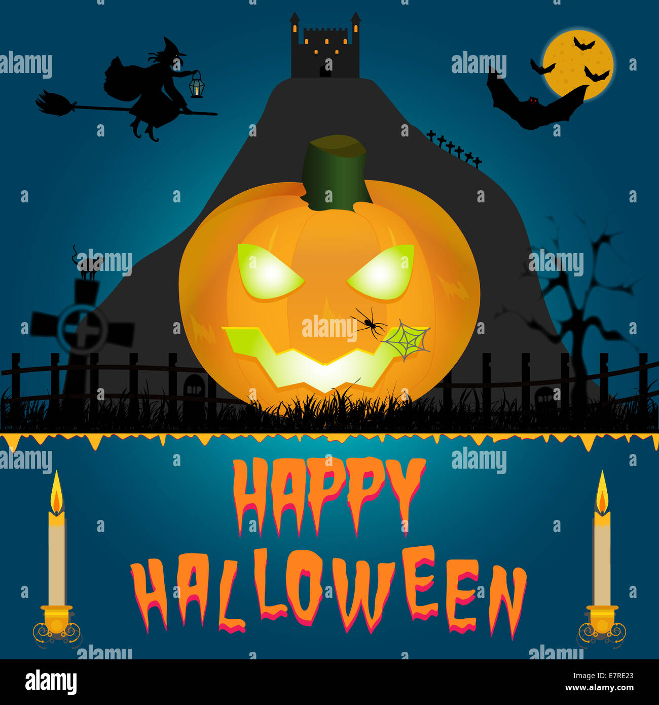 Happy Halloween vector card. Art illustration Stock Photo