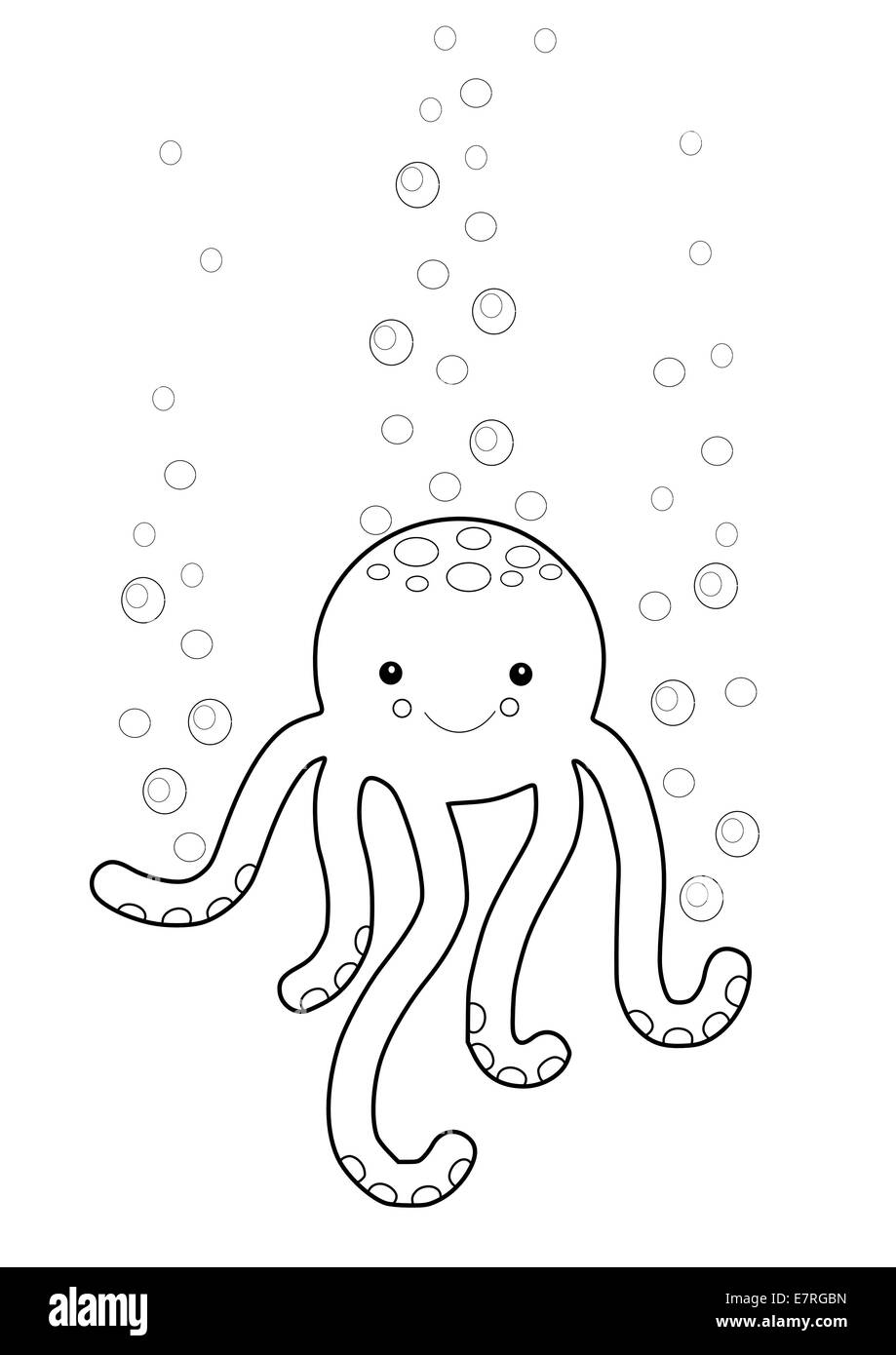 Coloring book with octopus - vector illustration. Stock Photo