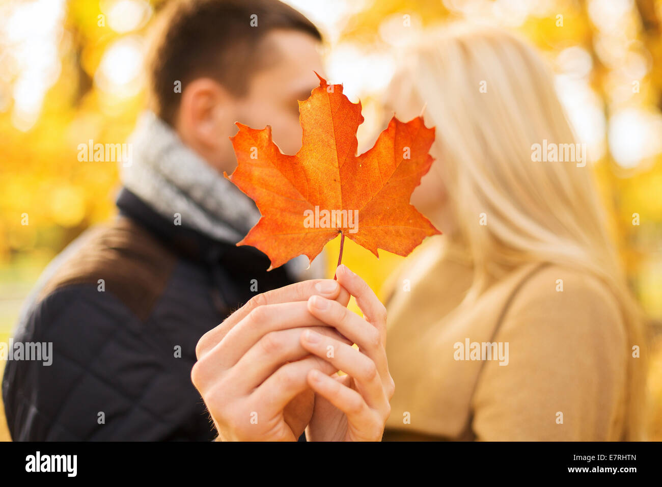 close up of couple kissing in autumn park Stock Photo - Alamy