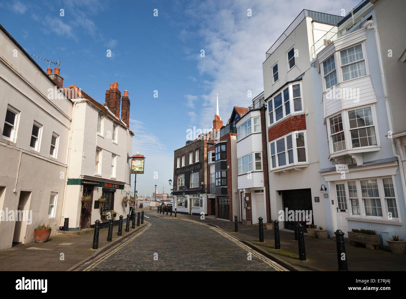 Cobbled streets of Spice Island, Old Portsmouth. Stock Photo