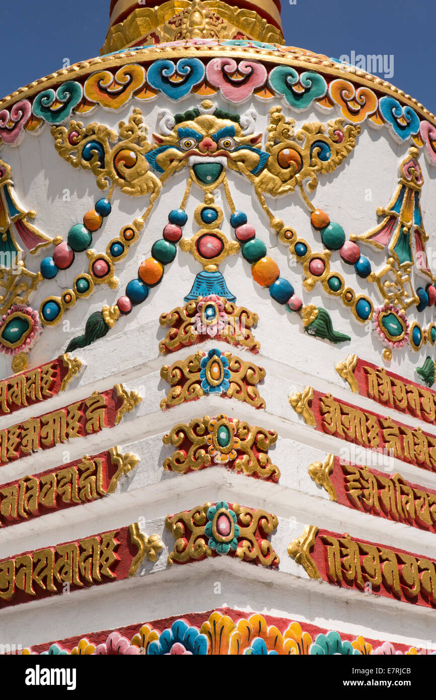Eastern Bhutan, Trashi Yangtse, monastery, highly decorated chorten, pattern detauil Stock Photo