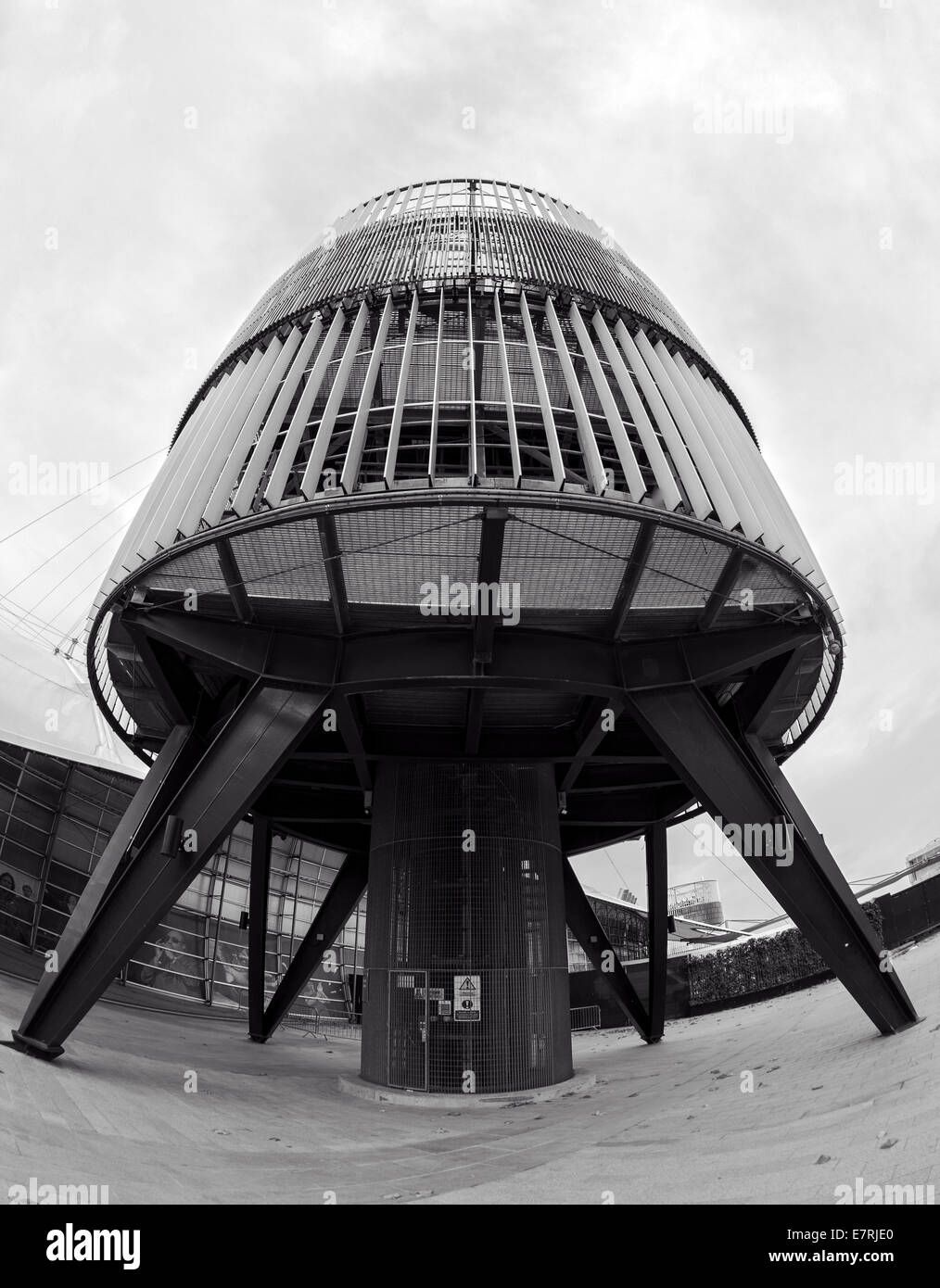 O2 Sub Signal Tower O2 Arena Electricity SubStation shot from below Stock Photo - Alamy