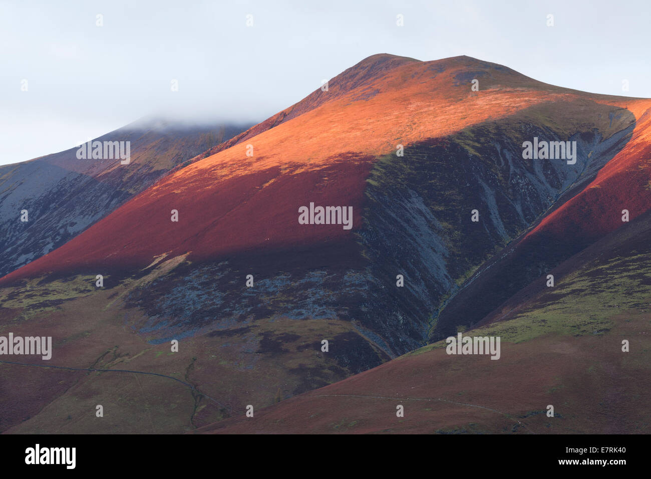 Skiddaw bathed in late sunlight, Lake District, Cumbria, UK Stock Photo