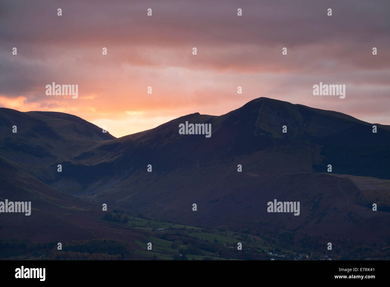 View towards Grisdale Pike and Hopegill Head at Sunset, Lake District, Cumbria, UK Stock Photo