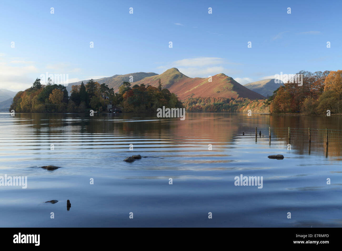 Early morning view of Catbells from Derwent Water, Lake District, Cumbria, UK Stock Photo