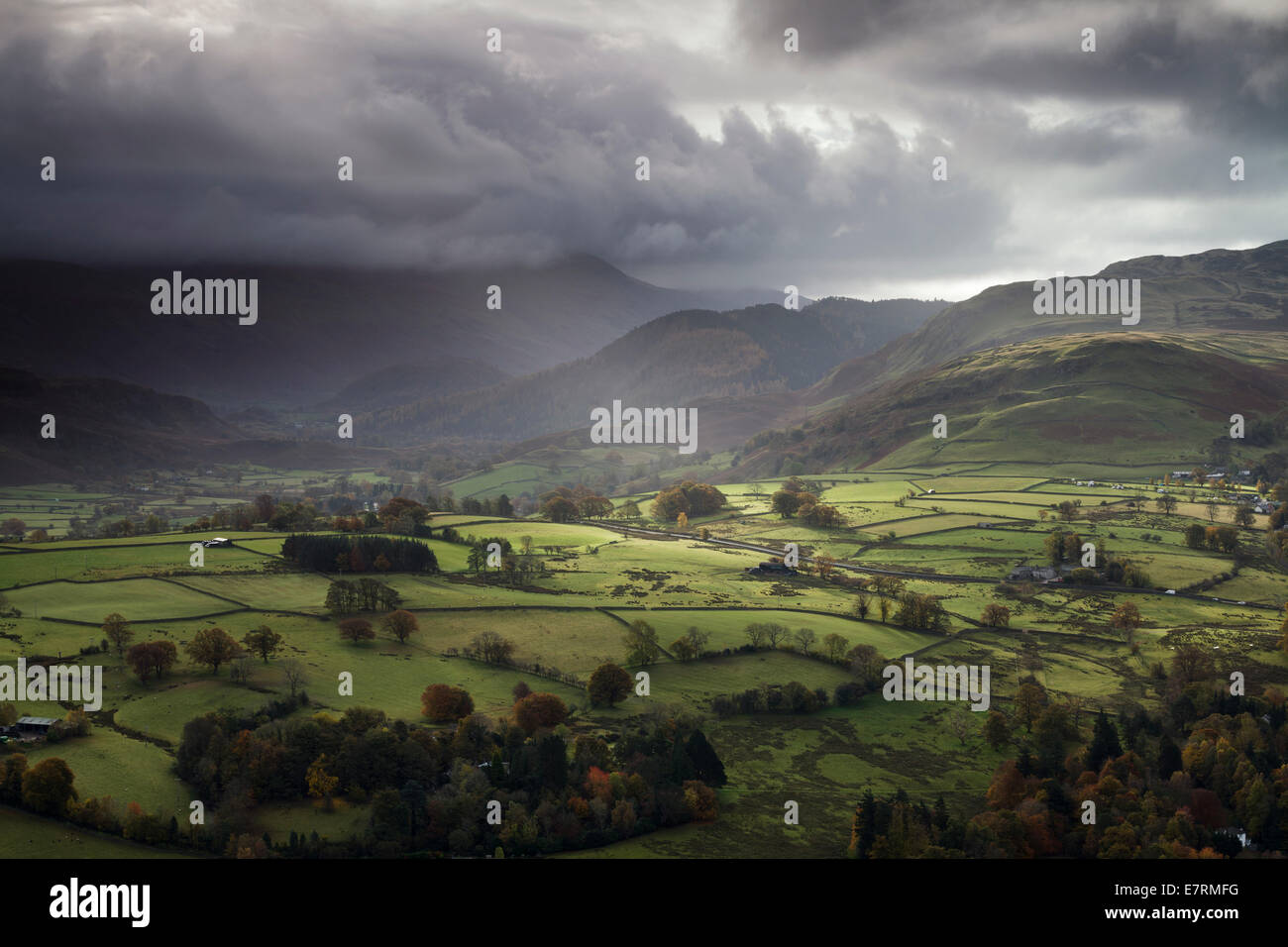 Veiw of Helvelyn in Cloud from Latrigg, Lake District, Cumbria, UK Stock Photo