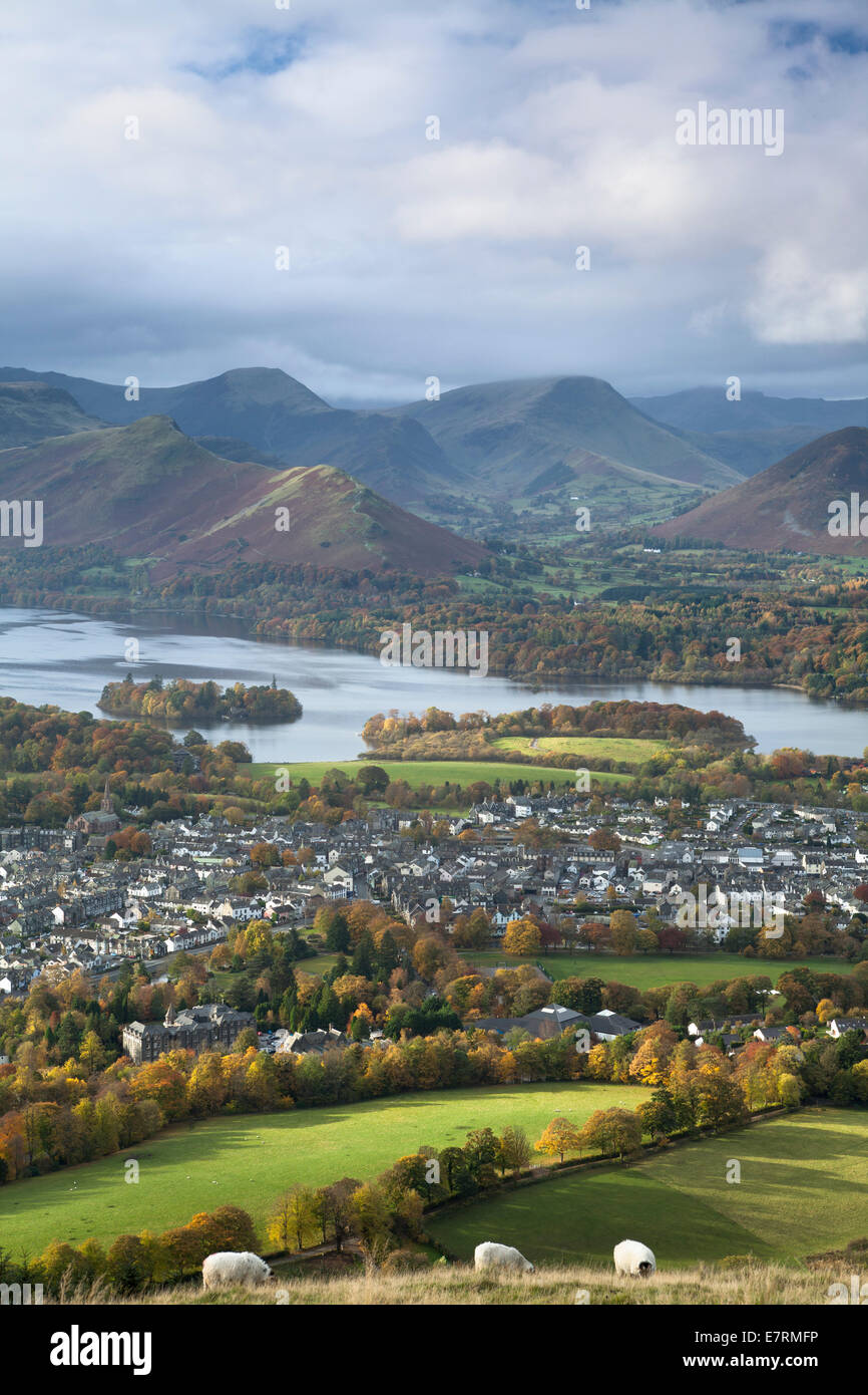 Early Morning View of Keswick and the Newland Valley from Latrigg., Lake District, Cumbria, UK Stock Photo