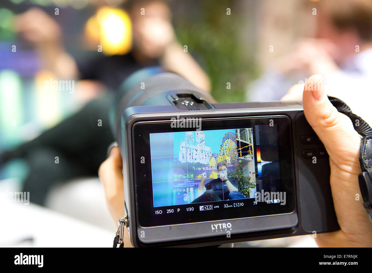 Lytro Illum Light Field Camera at the trade fair Photokina in Cologne, in September 2014. This camera is capable of focusing a picture after it's taken. Stock Photo