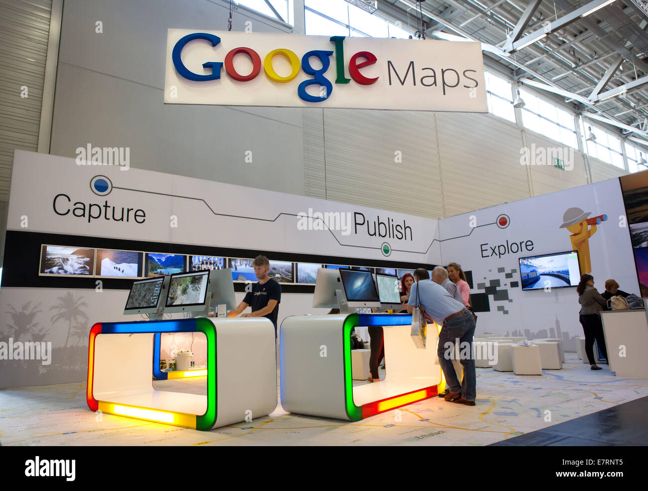 Google Maps booth at the trade fair Photokina in Cologne, in September 2014. Stock Photo