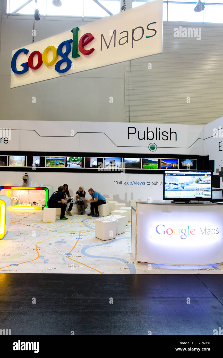 Google Maps booth at the trade fair Photokina in Cologne, in September 2014. Stock Photo