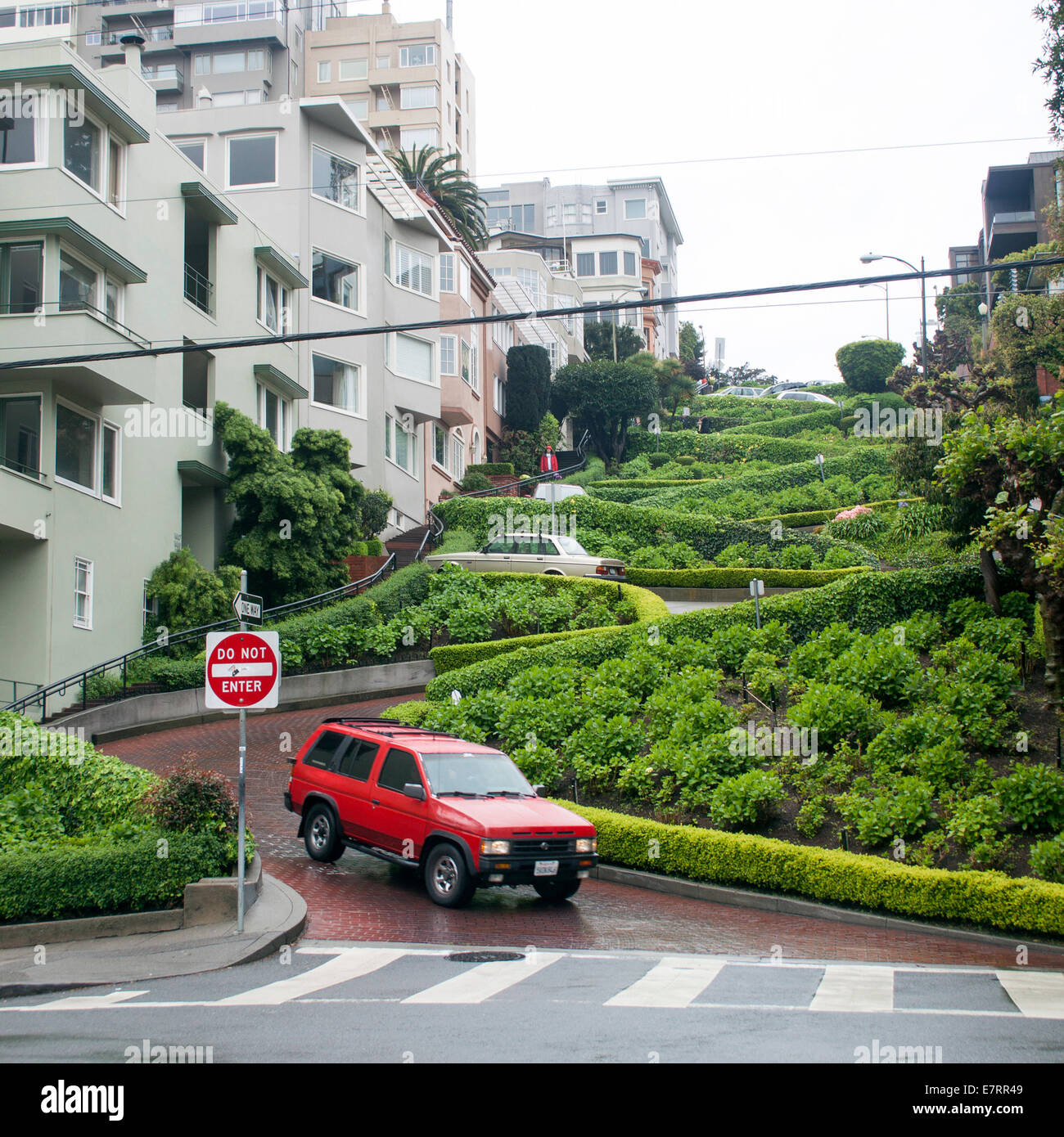 Worlds Crookedest Street in San Francisco California Stock Photo