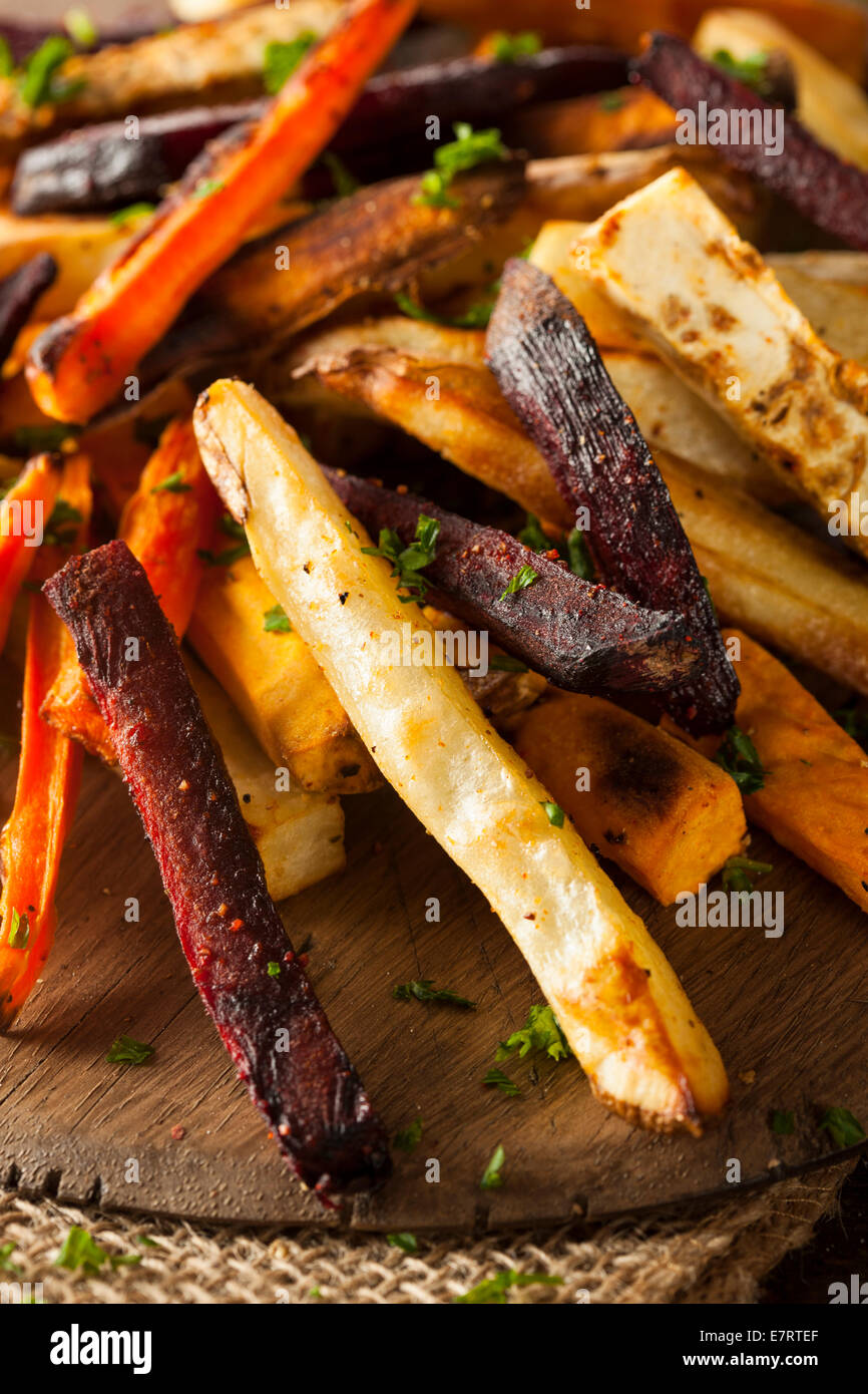 Oven Baked Vegetable Fries with Carrots, Potato, and Beets Stock Photo