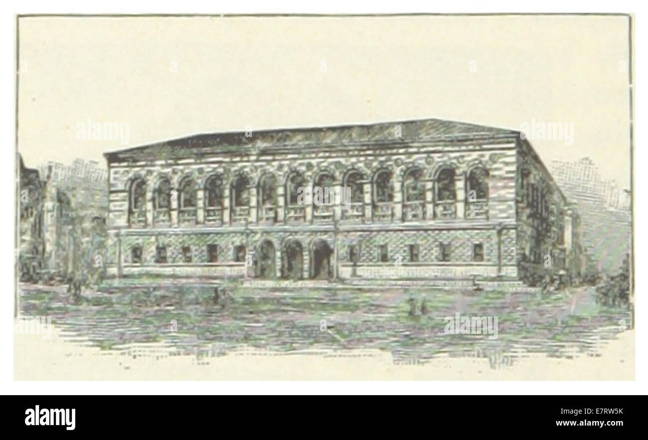 This 1891 illustration depicts the Boston Public Library, a landmark ...
