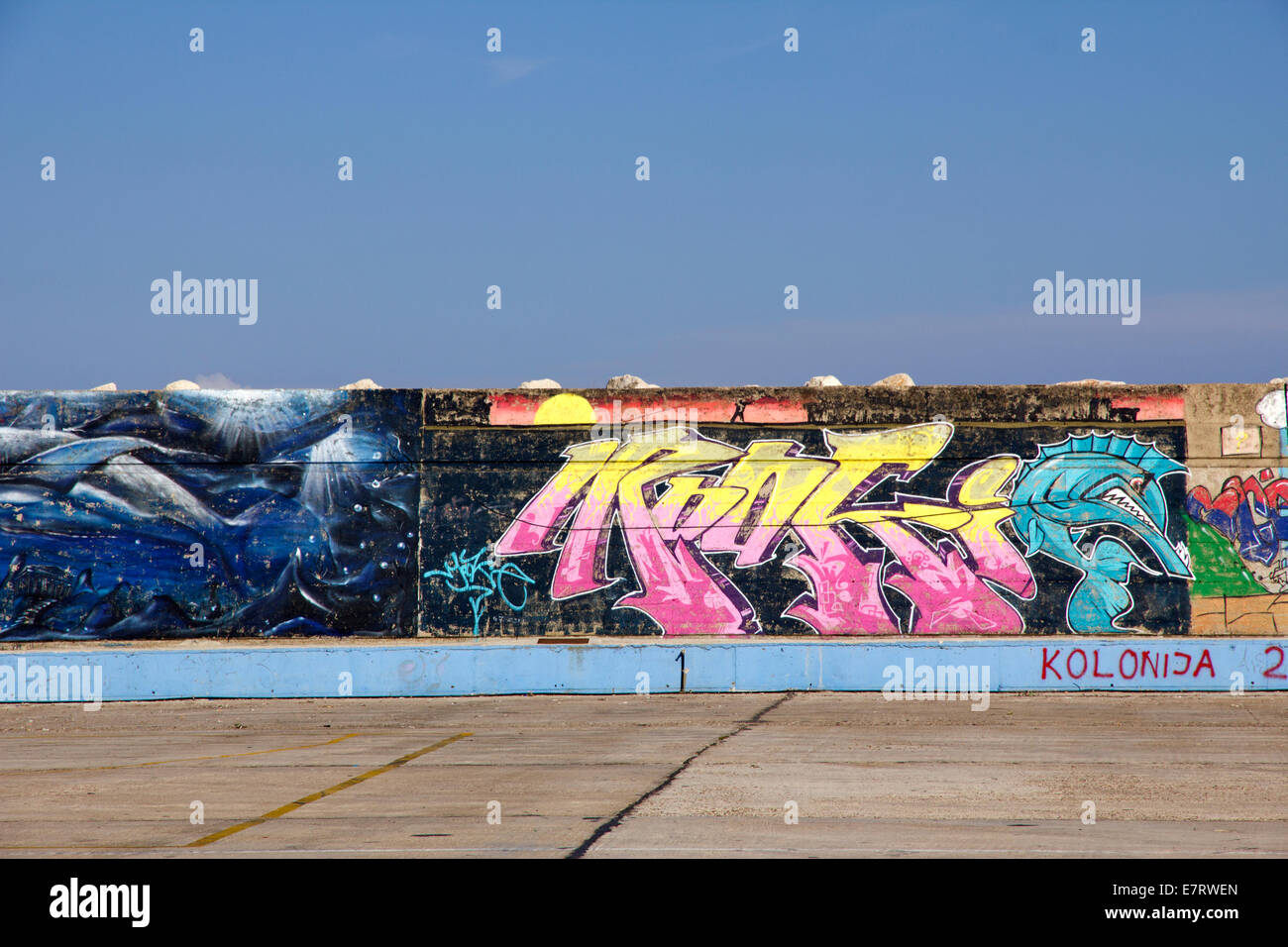 Grafitti at the port of Kylinni Stock Photo