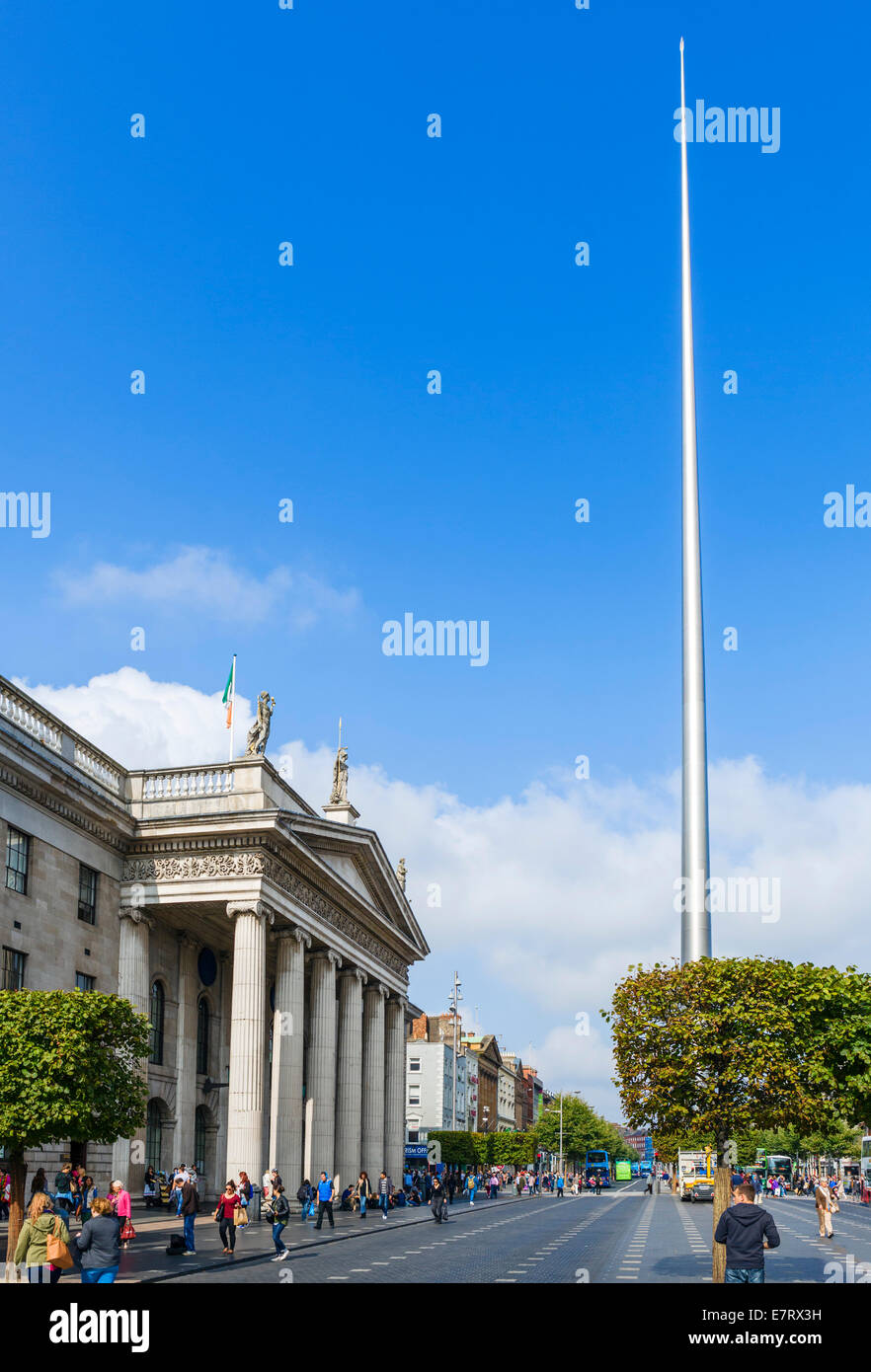 The Spire of Dublin and General Post Office on O'Connell Street, Dublin City, Republic of Ireland Stock Photo