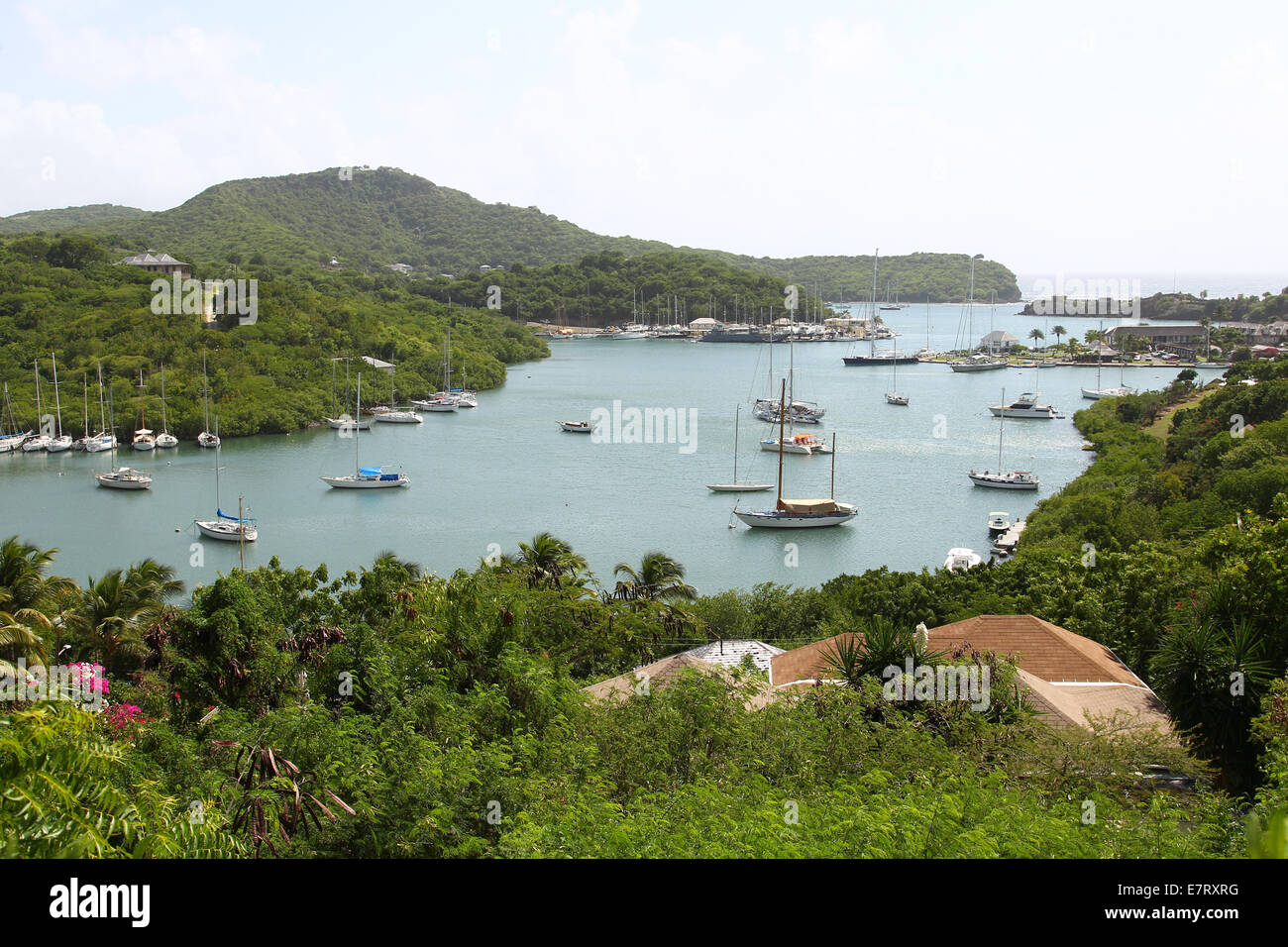 Boats in a bay in a Caribbean  Island Stock Photo
