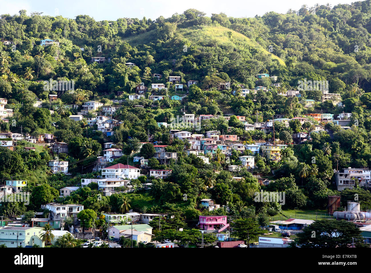 Caribbean Island Houses in the hills Stock Photo