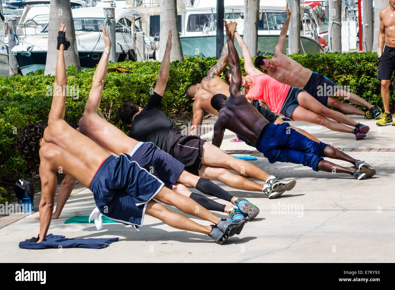 Miami Beach Florida,South Pointe Park,Point,Coast Guard,guardsmen,exercising,fitness,Black man men male,FL140201025 Stock Photo