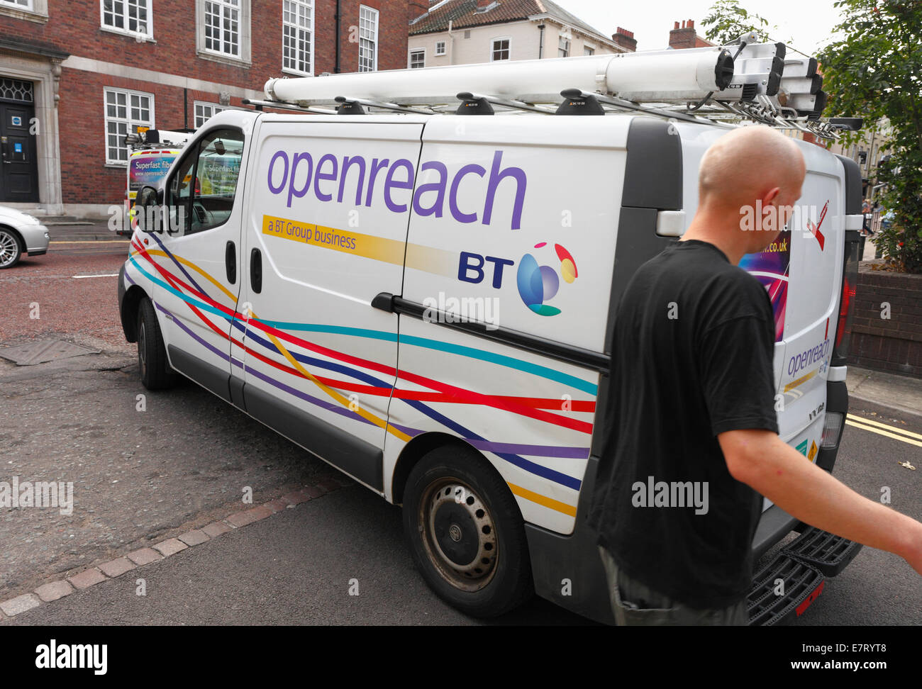 BT openreach van in Norwich city centre. Stock Photo