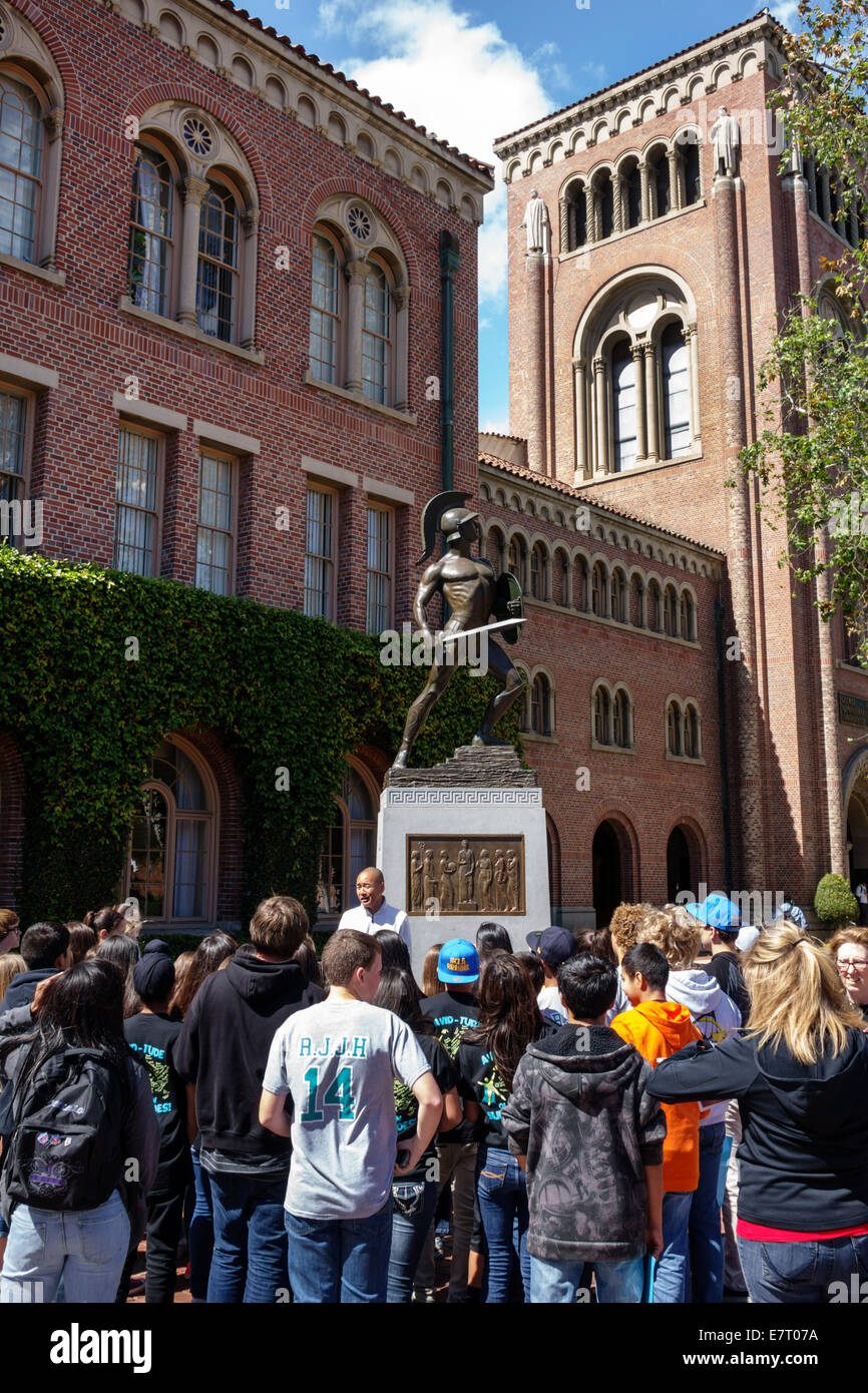 Los Angeles California,USC,University of Southern California,college,campus,higher education,Hahn Central Plaza,Bovard Administration building,buildin Stock Photo