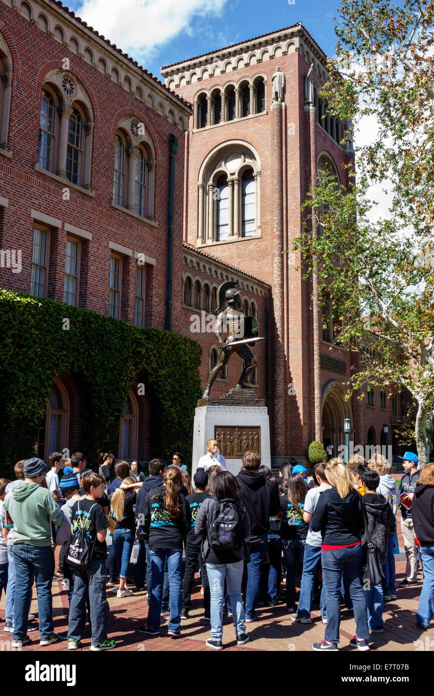 Los Angeles California,USC,University of Southern California,college,campus,higher education,Hahn Central Plaza,Bovard Administration building,tower,e Stock Photo