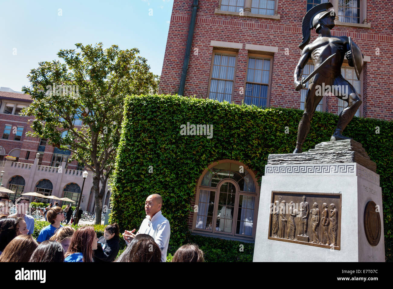 Los Angeles California,Downtown,LA,USC,University of Southern California,university,college,campus,higher education,Hahn Central Plaza,Tommy Trojan Sh Stock Photo