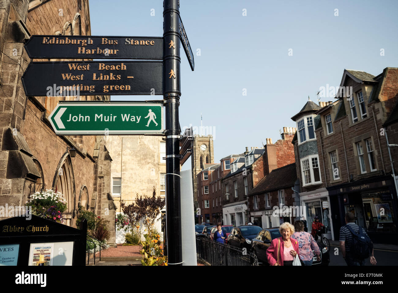 Street signs for the beach and John Muir Way, North Berwick, East Lothian, Scotland Stock Photo