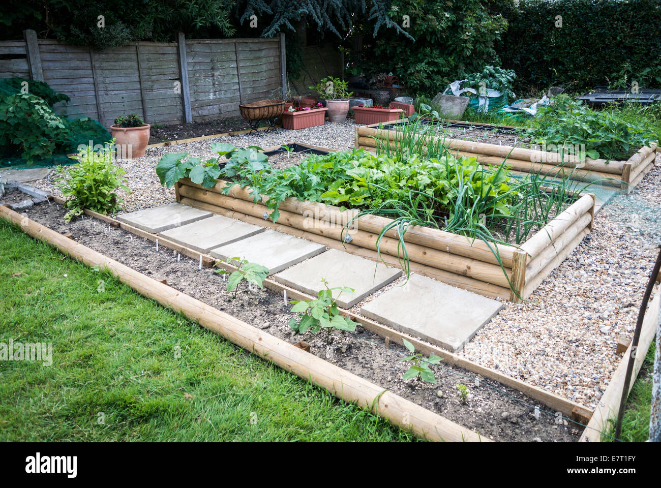 Garden vegetable patch depicting square foot gardening Stock Photo