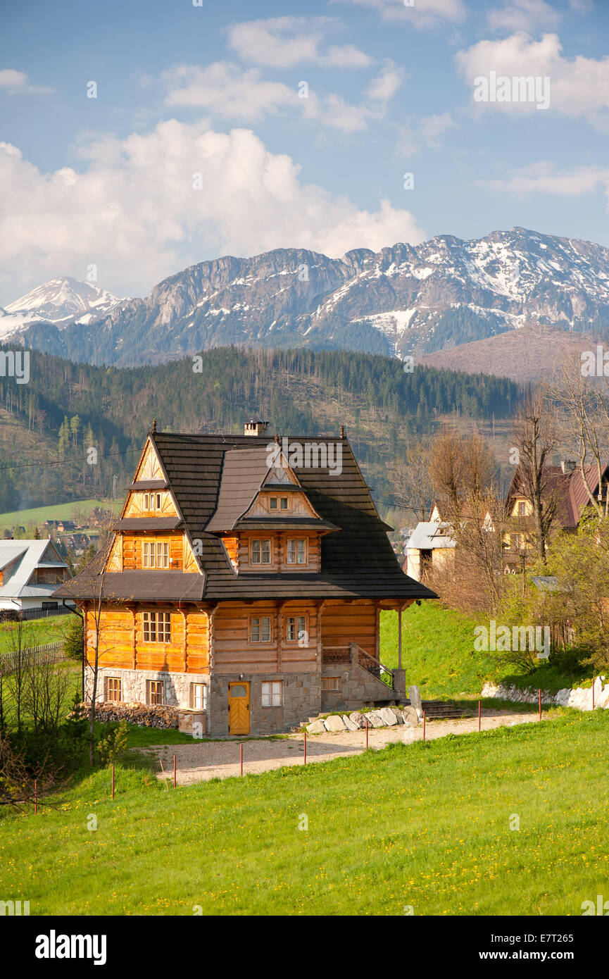 Highlands style building in Koscielisko village in Tatra Country Stock Photo