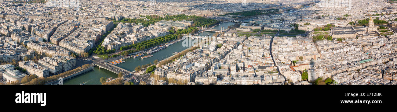 Aerial view from Eiffel Tower on Seine River - Paris, France. Stock Photo