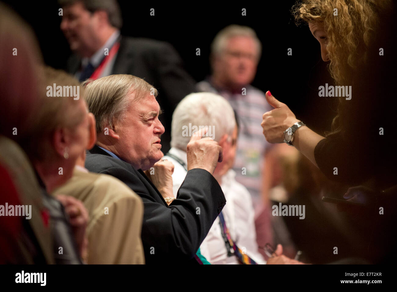 MANCHESTER, UK. 23rd September, 2014. Former Deputy Prime Minister John Prescott gets the thumbs up, on day three of the Labour Party's Annual Conference taking place at Manchester Central Convention Complex Credit:  Russell Hart/Alamy Live News. Stock Photo