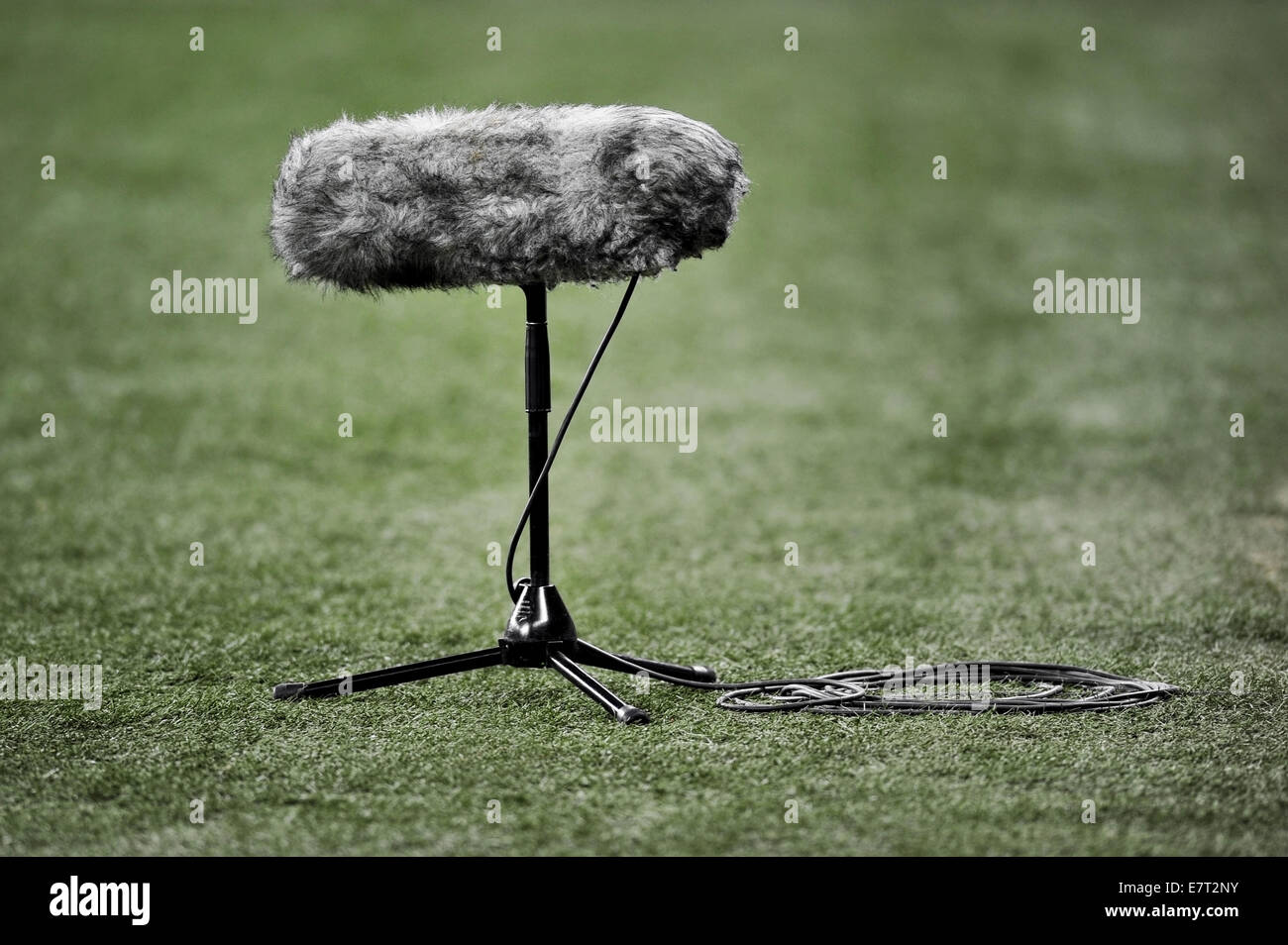 Detail with a professional boom microphone with windsock Stock Photo