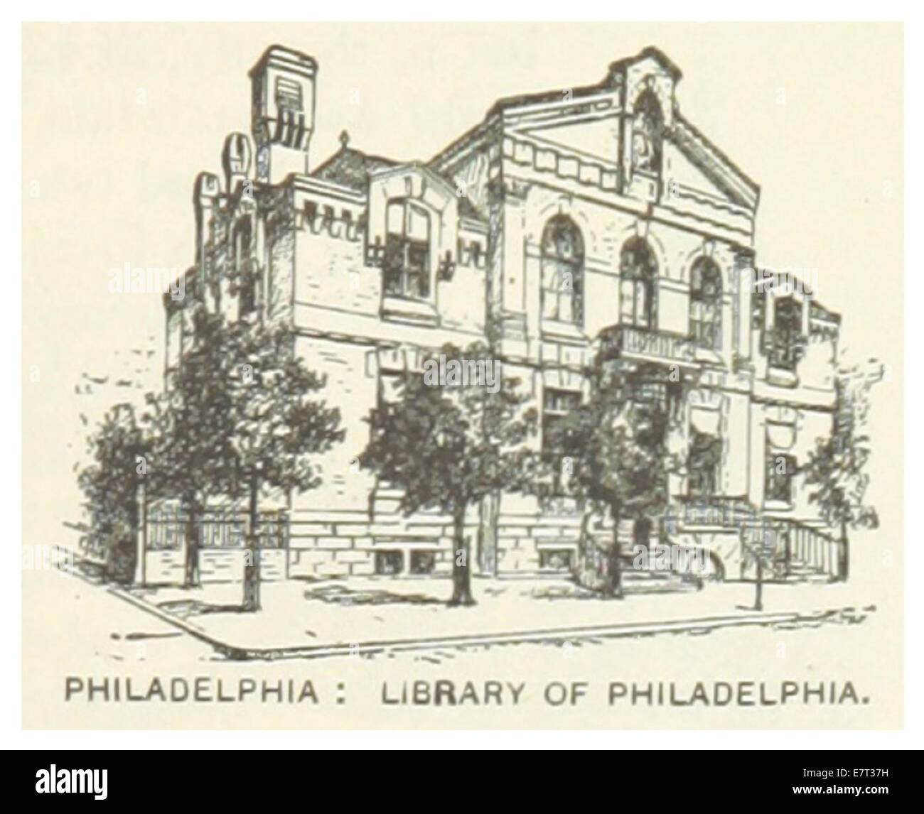 This 1891 illustration depicts the Library of Philadelphia, showcasing ...